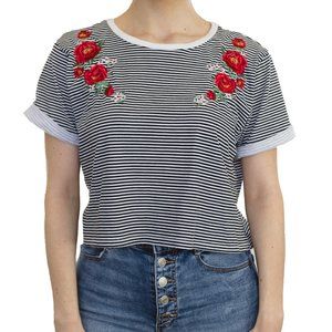 ✨ Forever 21 Navy Striped T-Shirt With Flowers
